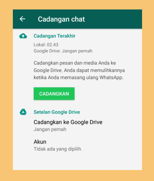 Cadangkan WA di Google Drive