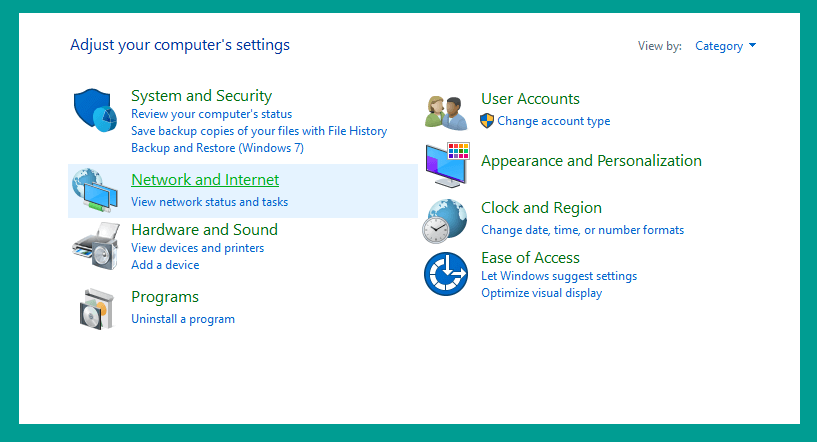 Pengaturan Network Sharing Center