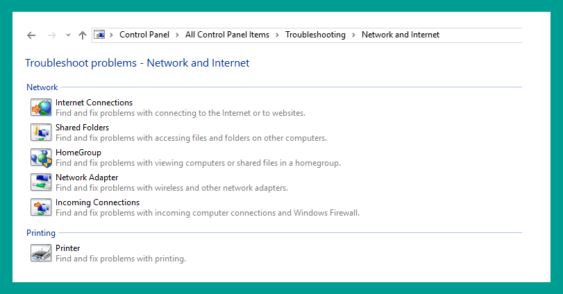 Troubleshoot Internet di Windows