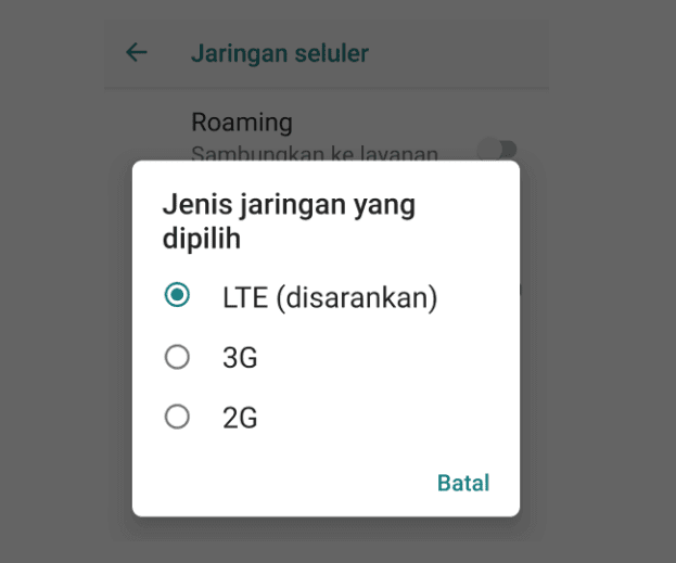 Contoh Setting ke LTE