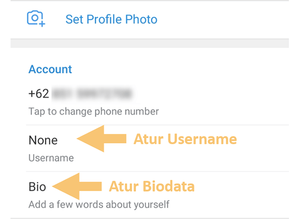 Setting Username dan Biodata Profile Telegram