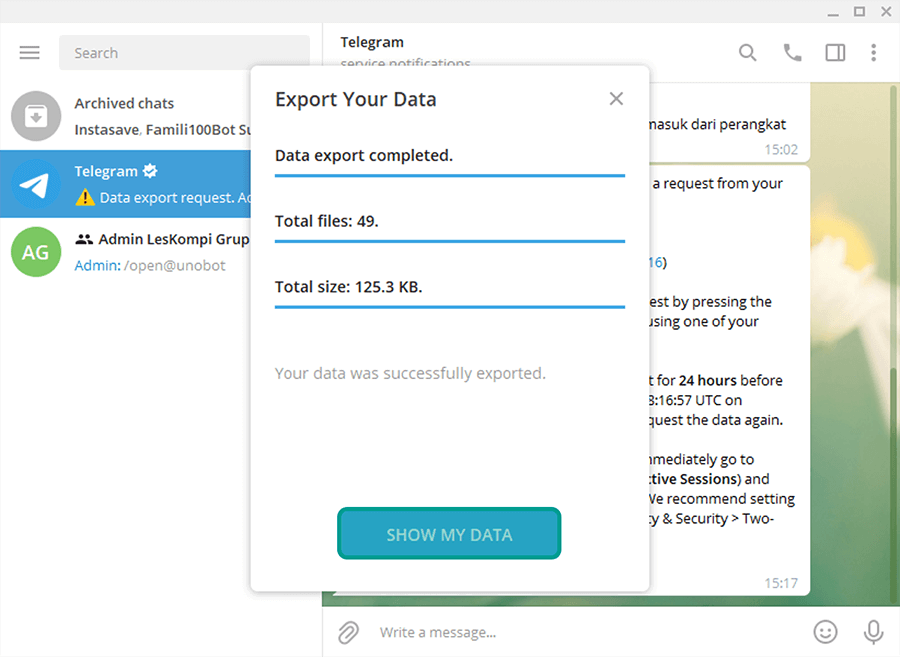 Mulai Proses Backup Telegram