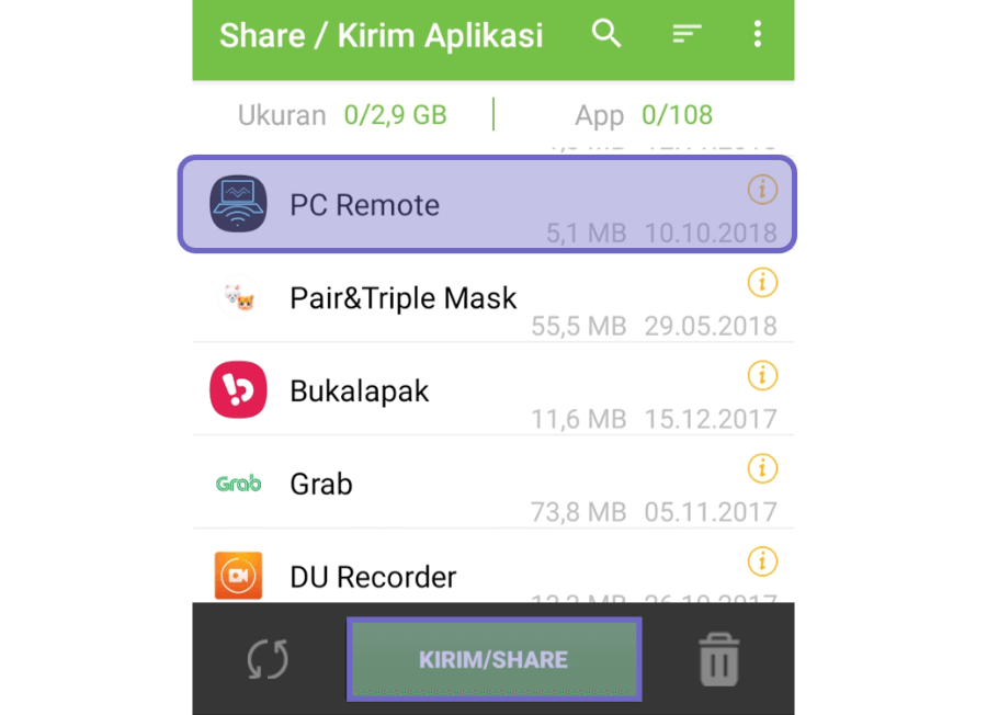 Mengirim Share Aplikasi Terpasang