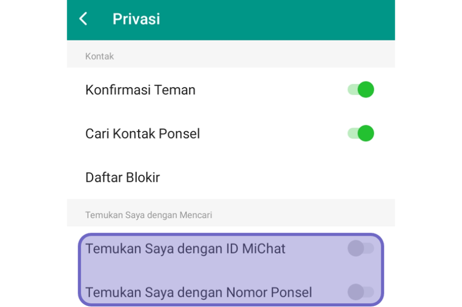 Nonaktifkan MiChat