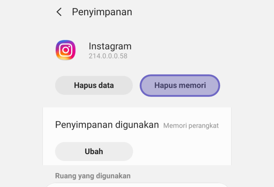 Opsi Hapus Memori Instagram