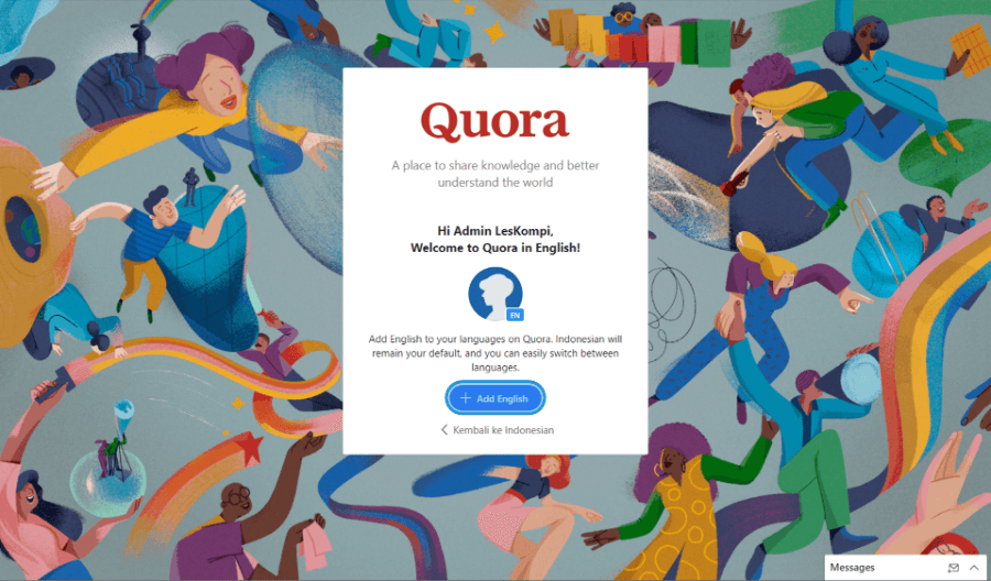 Pilih Add English di Quora