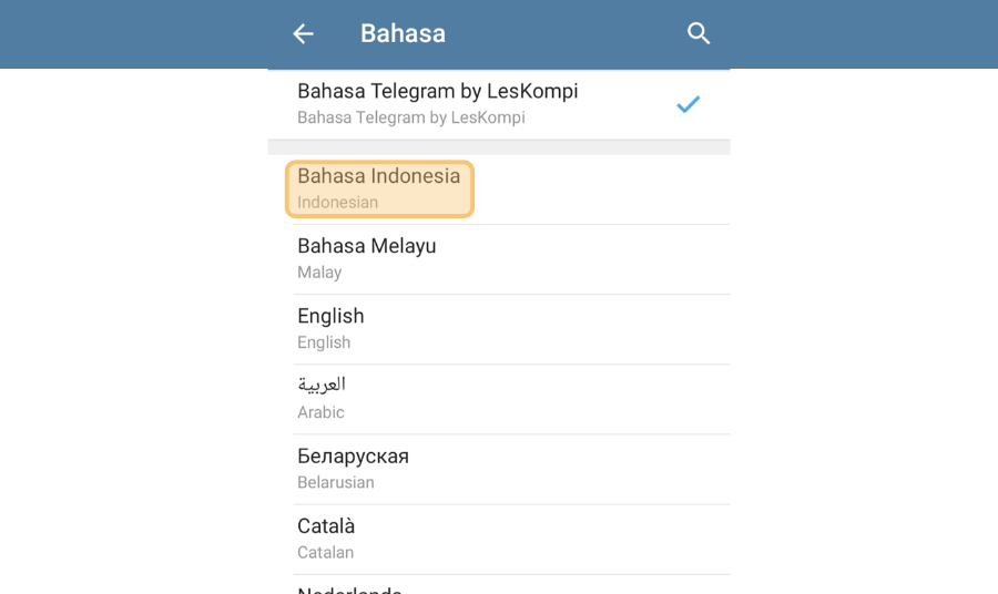 Pilih Opsi Bahasa Indonesia di Telegram