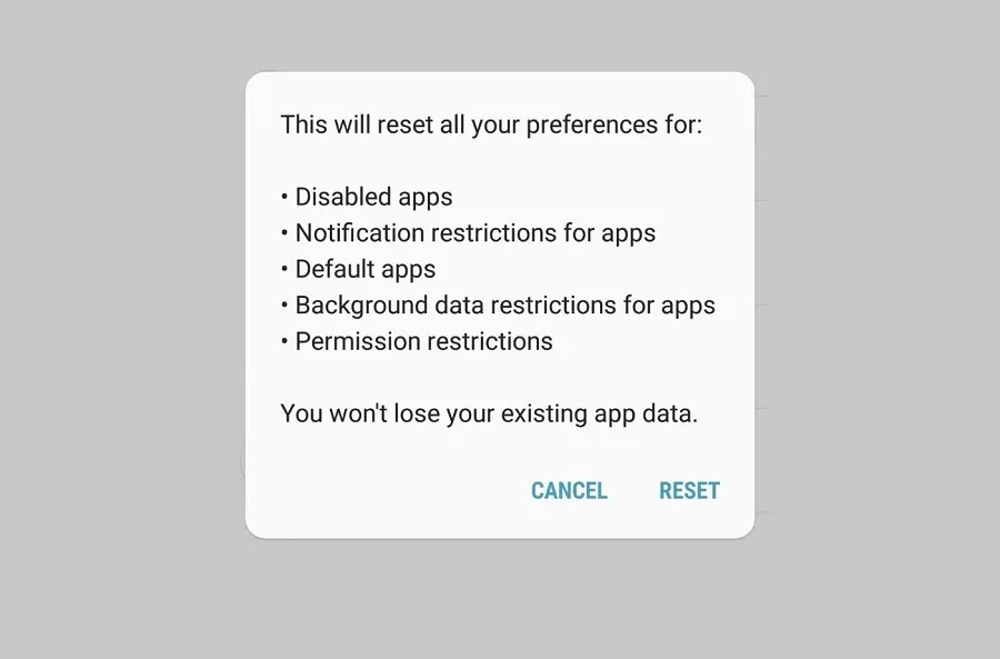Opsi Reset App Preferences